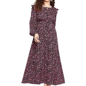 Serein Women's Crepe Fit and Flare Maxi Casual Dress