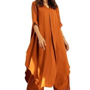 ANNI DESIGNER | Women’s Pure Cotton Rust Co-ord Set | A-Line Kurta with Pants | Ethnic Two Piece Set | Casual & Office Wear Coord Set for Women | Stylish Dress