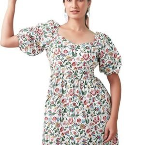 Selvia Western Dress for Women| Floral Printed Short Sleeve Crepe Western Dress for Women | Sweetheart Neck A-Line Dress for Women | One Piece Dress for Women
