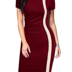 Viwenni Women Vintage Ruffle Business Colorblock Work Church Pencil Dress