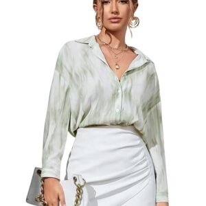 GRECIILOOKS Women's Rayon Oversized Fit Crop Top Korean Style Long Sleeve Oversized Button Down | Workwear Top for Office & Casual Wear