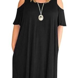 HBEYYTO Women Plus Size Dresses Cold Shoulder Short Sleeve Casual Loose T-Shirt Swing Dress with Pockets