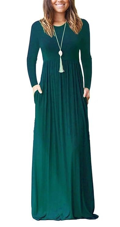 MISFAY Women's Long Sleeve Loose Plain Maxi Dresses Casual Long Dresses with Pocket
